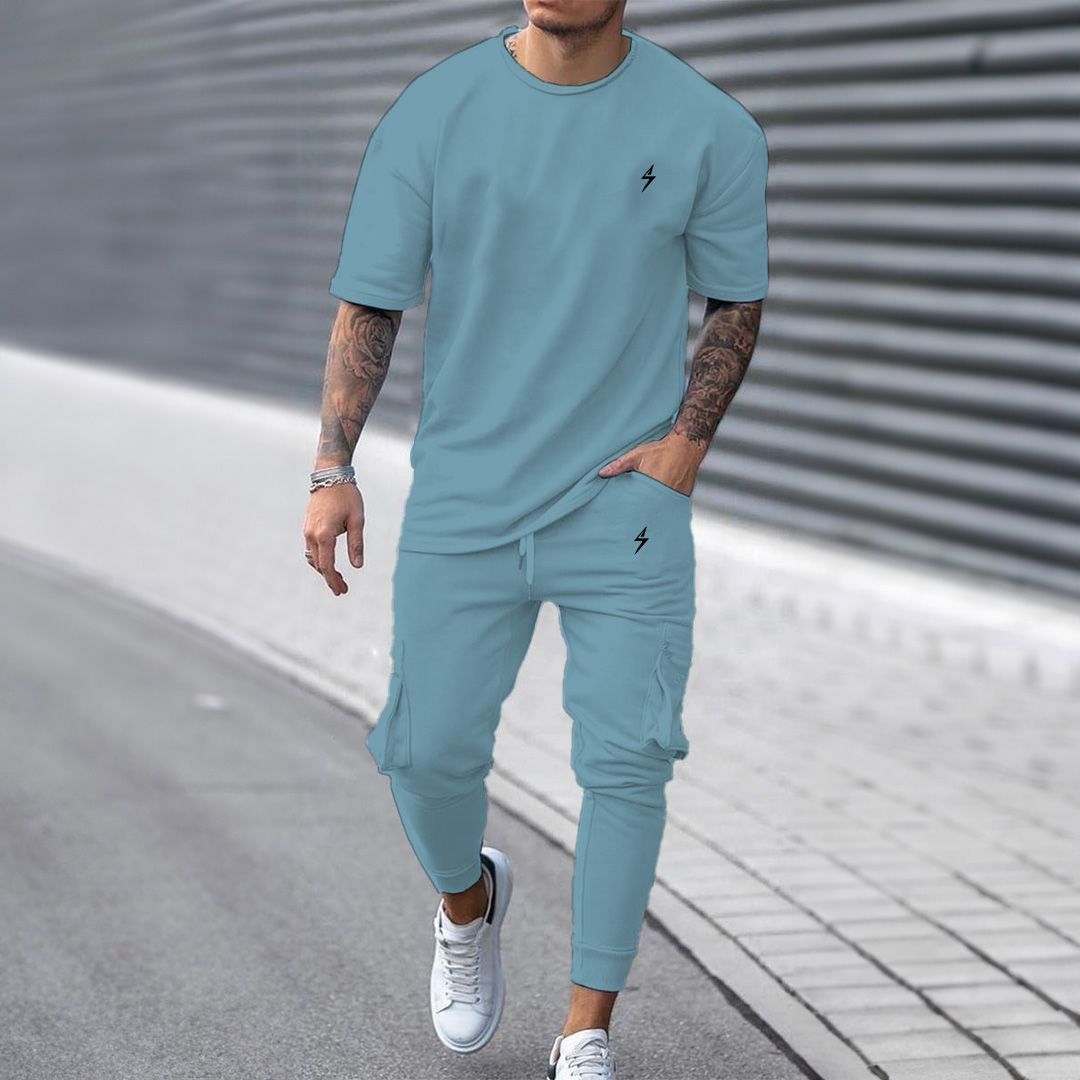 Zapped Men's Tracksuits T-Shirt and Pants Set Outfit - Sky Blue