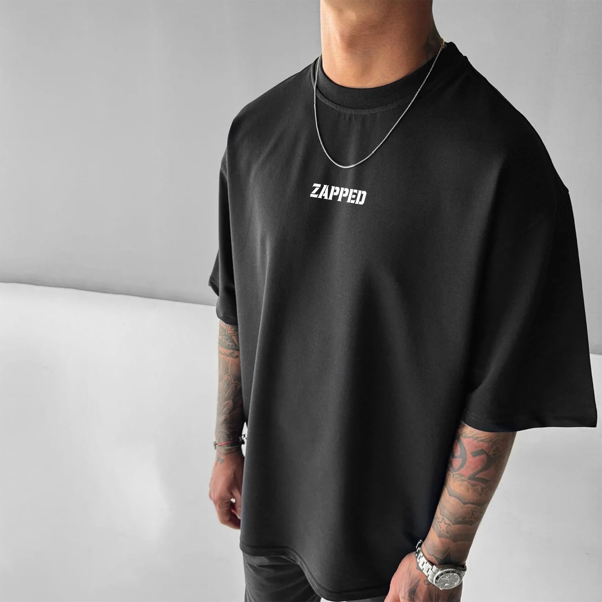 ZAPPED OVERSIZE CREW NECK COTTON T-SHIRT - BLACK