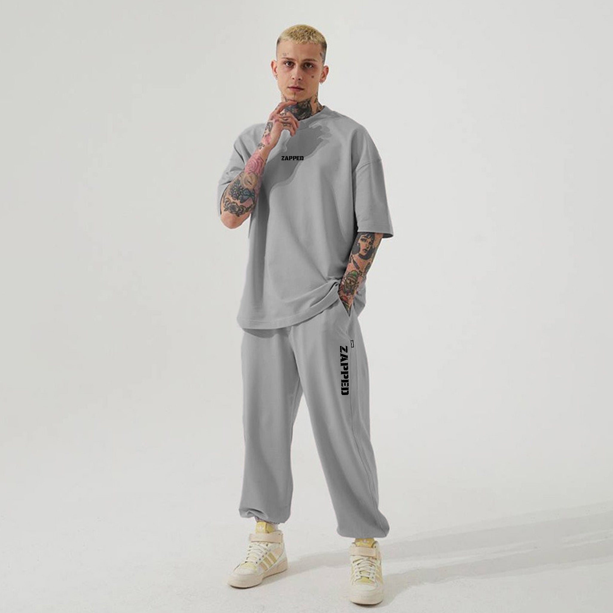 Zapped Oversize T-Shirt & Jogger Pant Cord Set - Gray