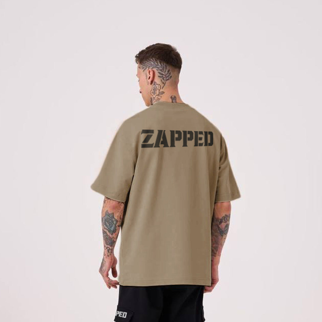 Zapped Crew Neck Cotton Oversize T-Shirt - Brown