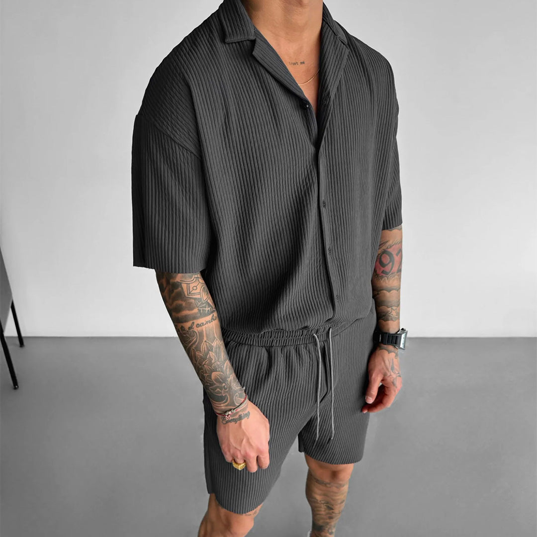 トップス meer. OPEN COLLAR SHORT SHIRT(CHARCOAL) Men's Hemp Open Collar Short Sleeve Shirt | MUJI