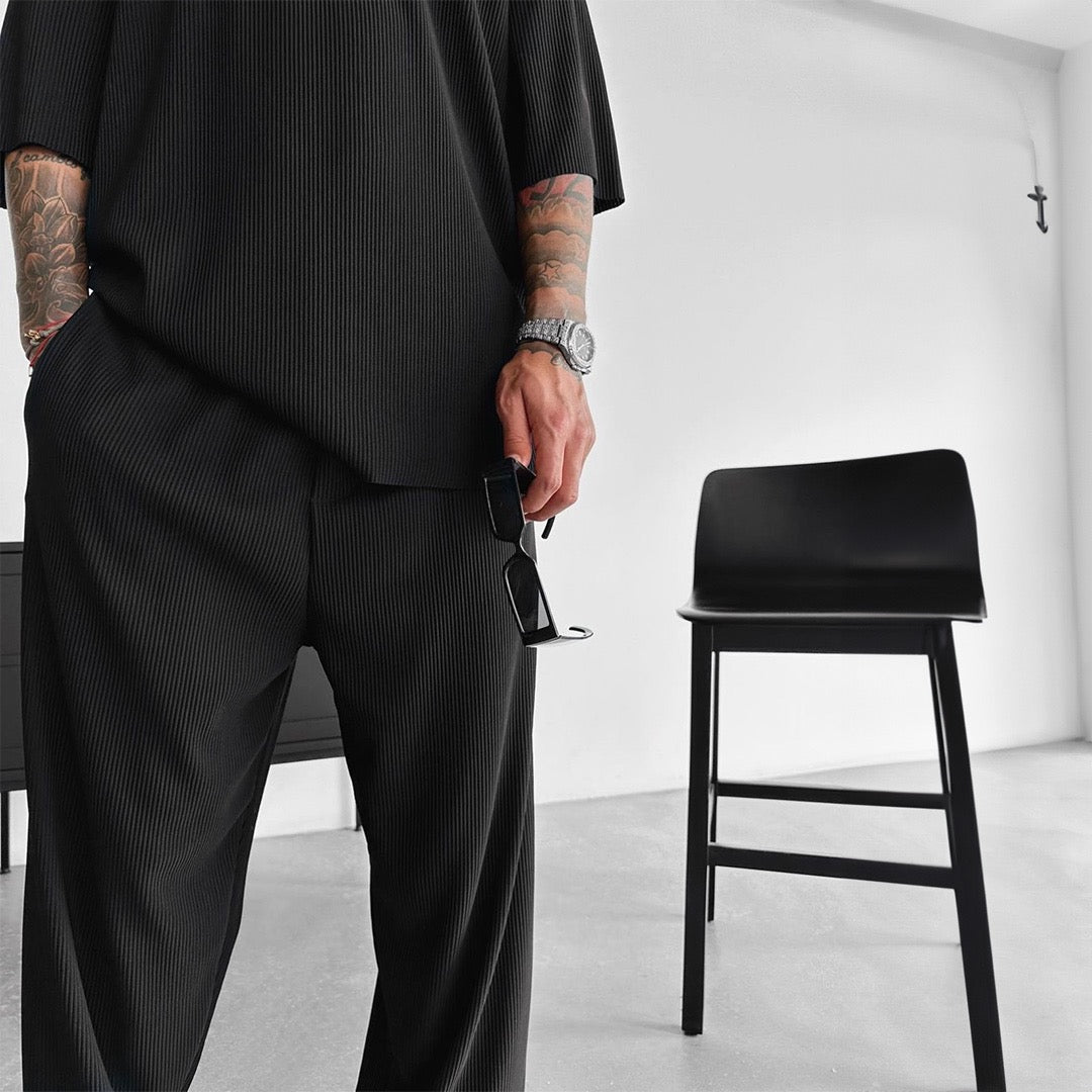 Zapped Oversized quarter sleeve  O Neck T-Shirt & Trouser Set - Black