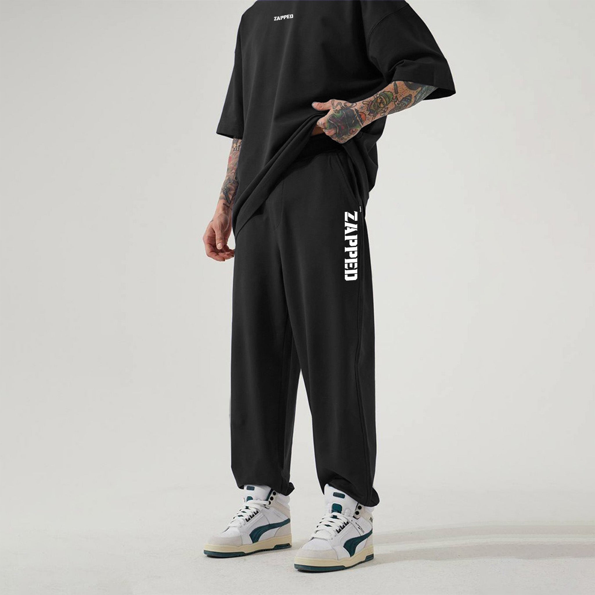 Zapped Oversize T-Shirt & Jogger Pant Cord Set - Black