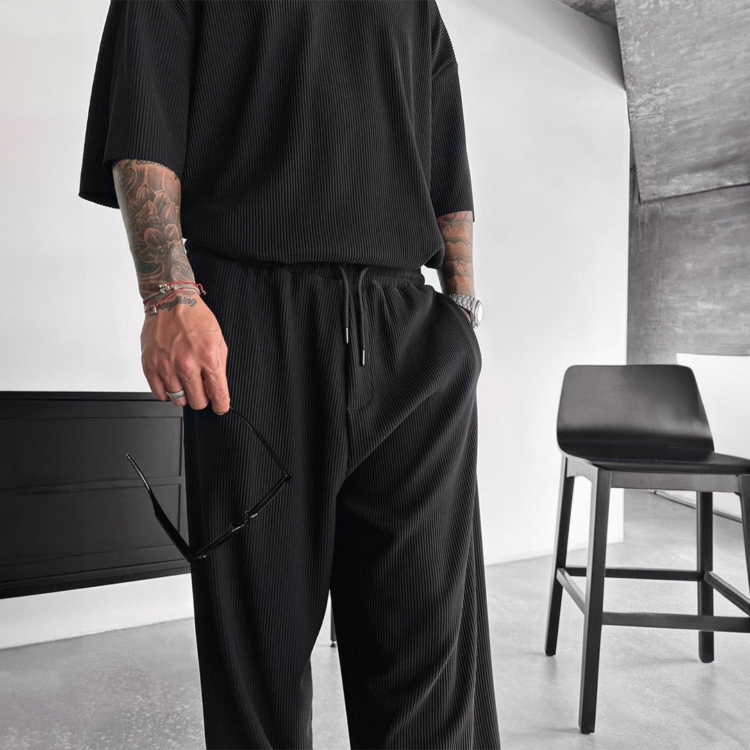 Zapped Oversized quarter sleeve  O Neck T-Shirt & Trouser Set - Black