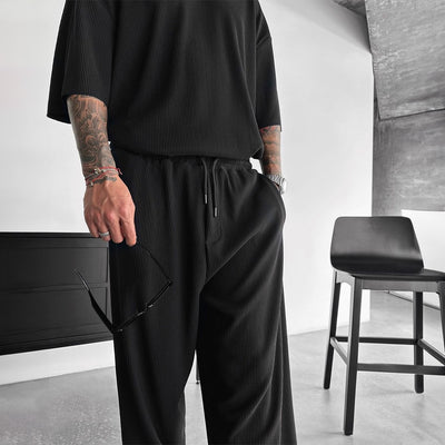 Zapped Oversized quarter sleeve  O Neck T-Shirt & Trouser Set - Black - Zapped