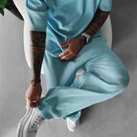 Oversized Quarter Sleeve  O Neck T-Shirt & Trouser Set - Arctic