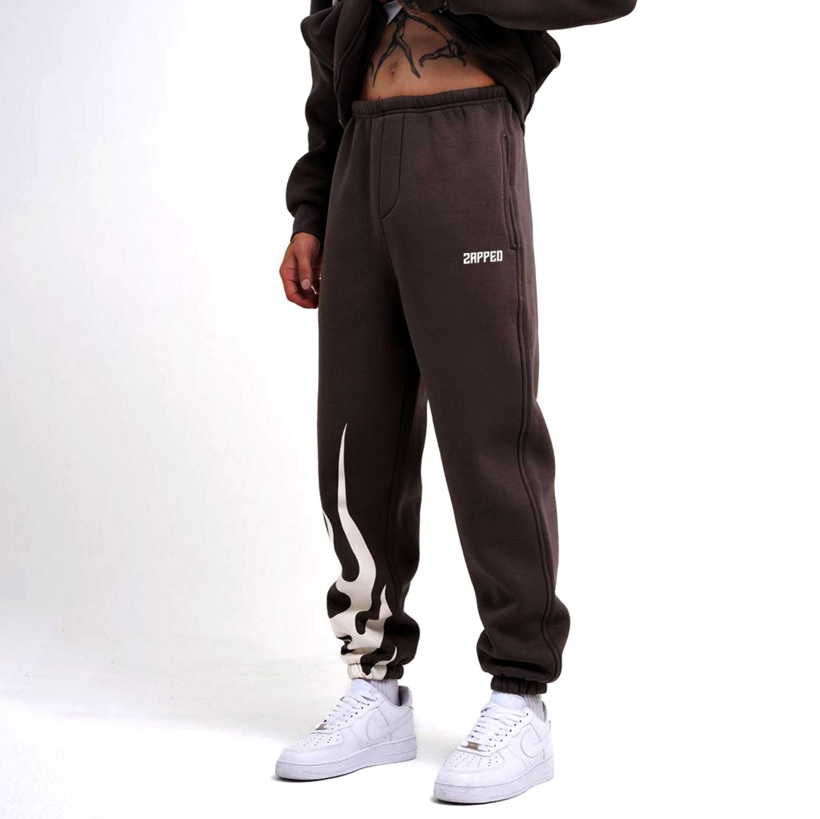 Relaxed Flame Printed Joggers - Brown