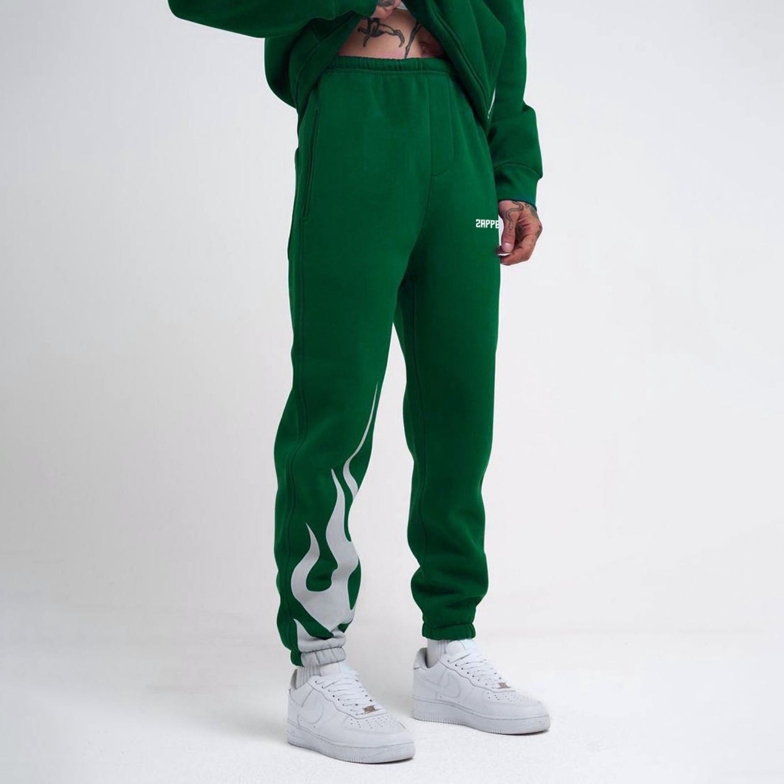 Relaxed Flame Printed Joggers - Green