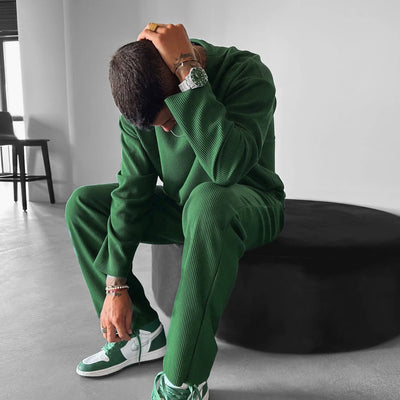 Oversized Full Sleeve O Neck T-Shirt & Trouser Set - Green