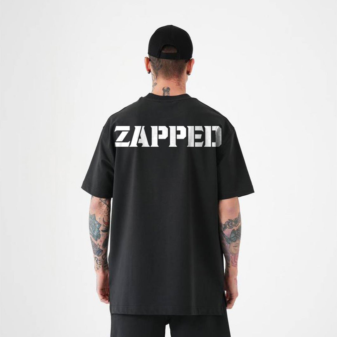 Zapped Crew Neck Cotton Oversize T-Shirt - Black