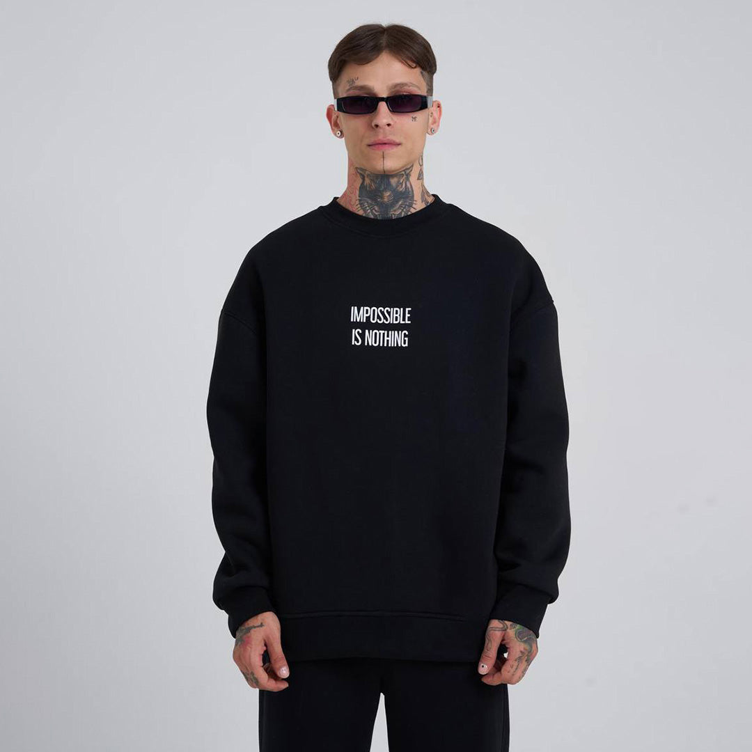 Nothing Impossible Drop Shoulder Sweatshirt - Black