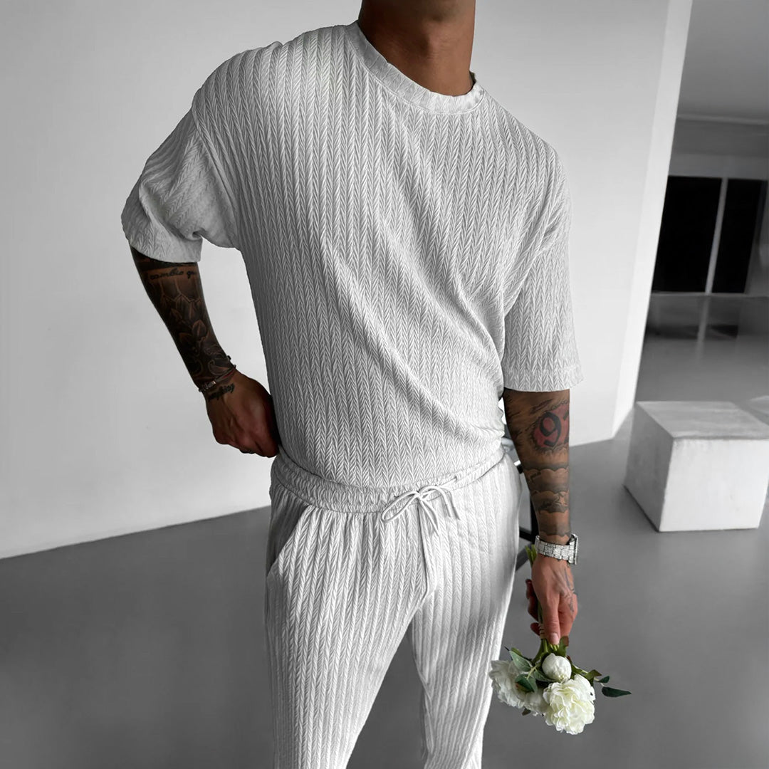 OVERSIZE STRUCTURED T-SHIRT & TROUSER SET - WHITE