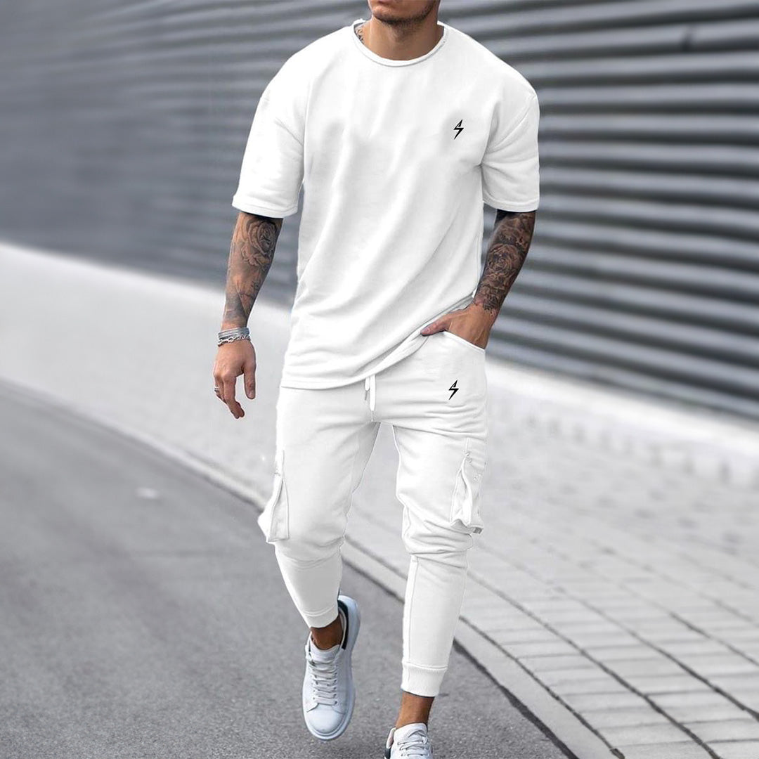 Zapped Men's Tracksuits T-Shirt and Pants Set Outfit - White