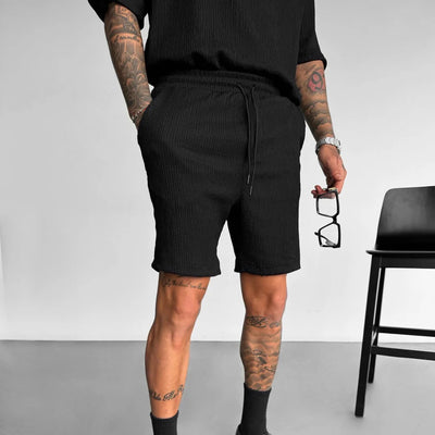 BLACK RELAXED FIT COTTON CRUSH SHORTS