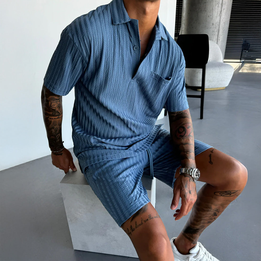 OVERSIZE STRUCTURED POLO SHIRT & SHORT SET - BLUE