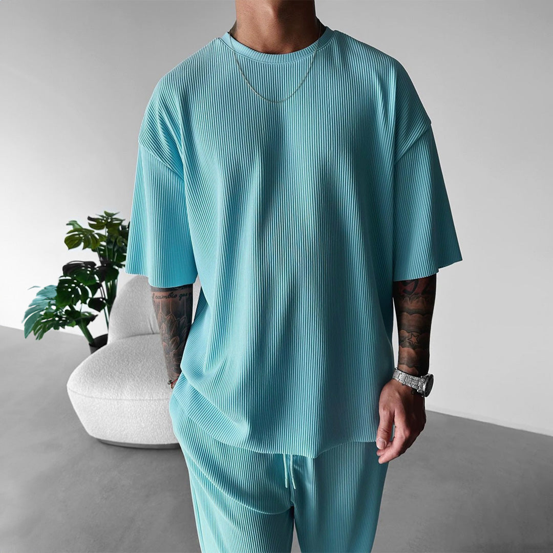 Oversized Quarter Sleeve  O Neck T-Shirt & Trouser Set - Arctic
