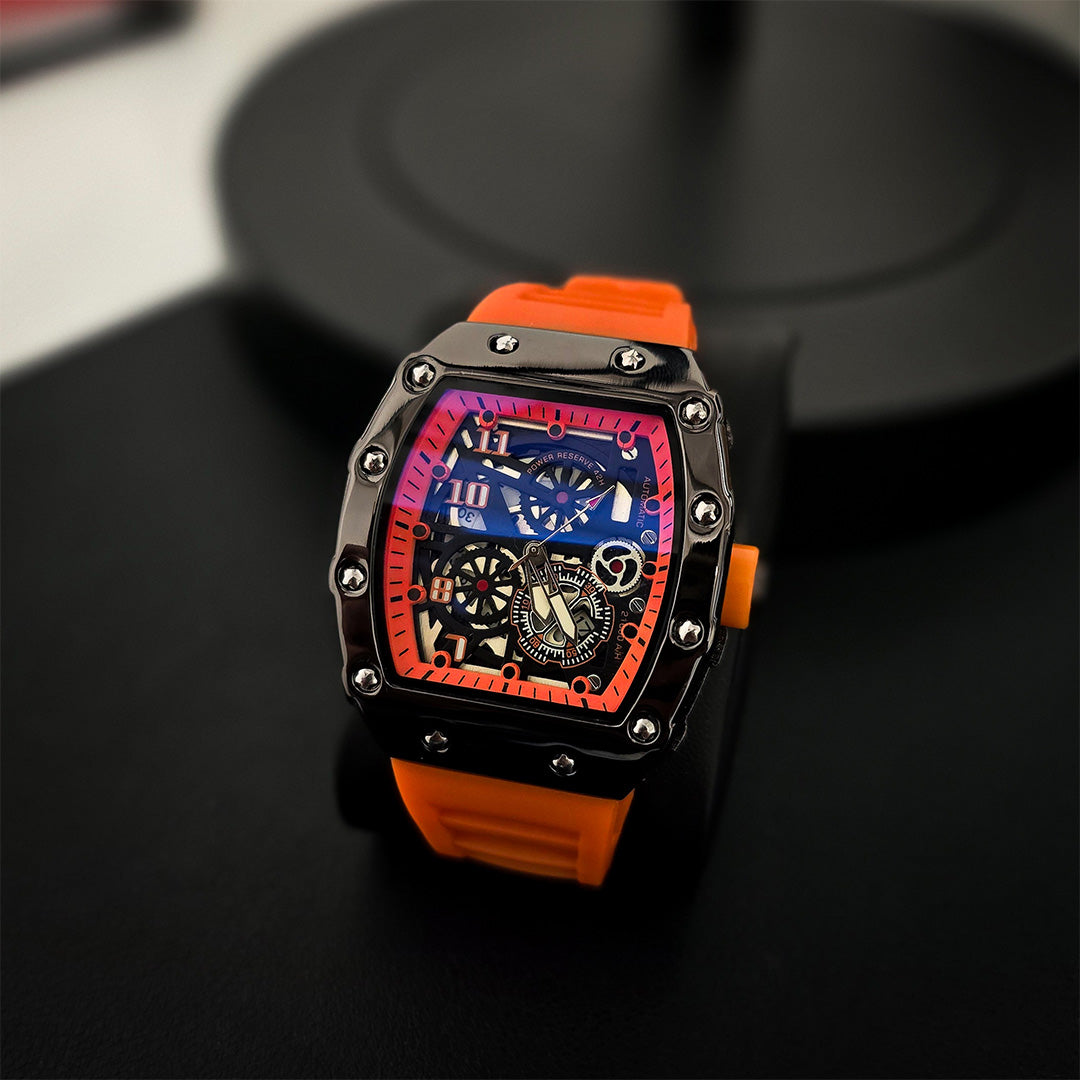 Luxury Quartz Wristwatch Auto Date Silicone Strap - Orange