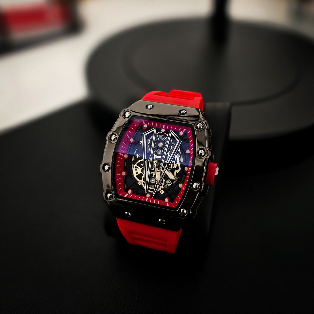 Luxury Quartz Wristwatch Auto Date Silicone Strap - Red