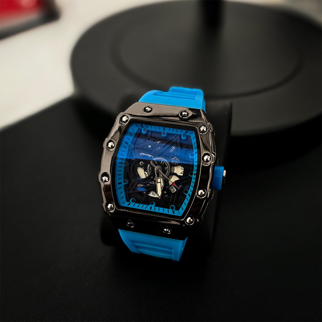 Luxury Quartz Wristwatch Auto Date Silicone Strap - Blue