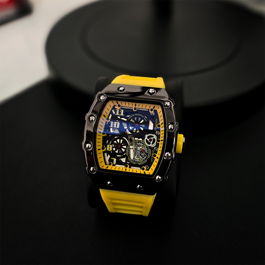 Luxury Quartz Wristwatch Auto Date Silicone Strap - Yellow