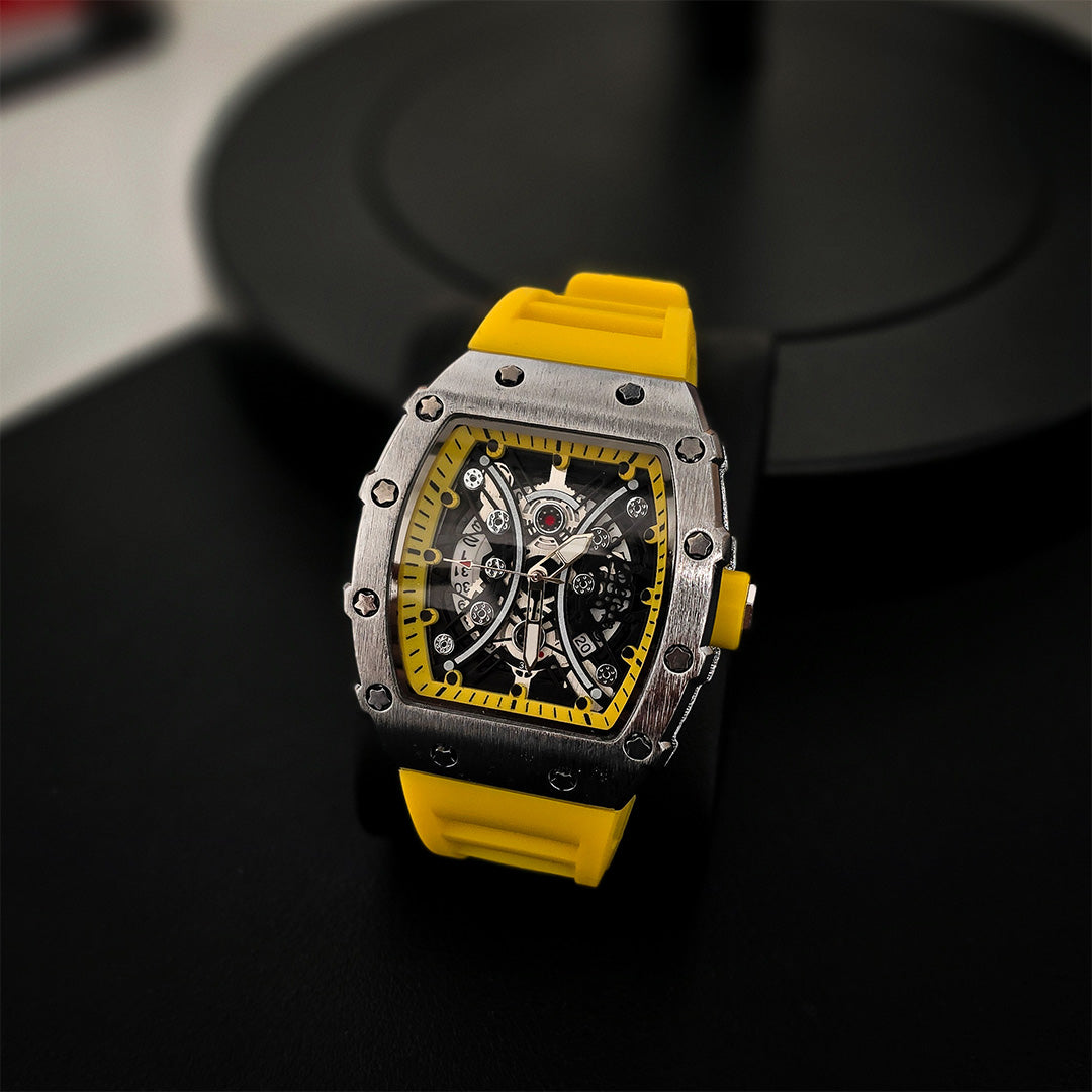 Luxury Quartz Wristwatch Auto Date Silicone Strap - Yellow