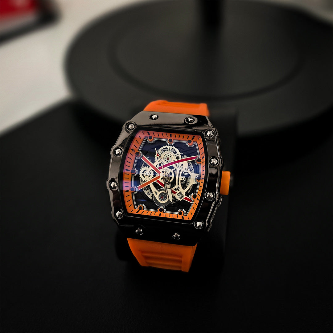 Luxury Quartz Wristwatch Auto Date Silicone Strap - Orange