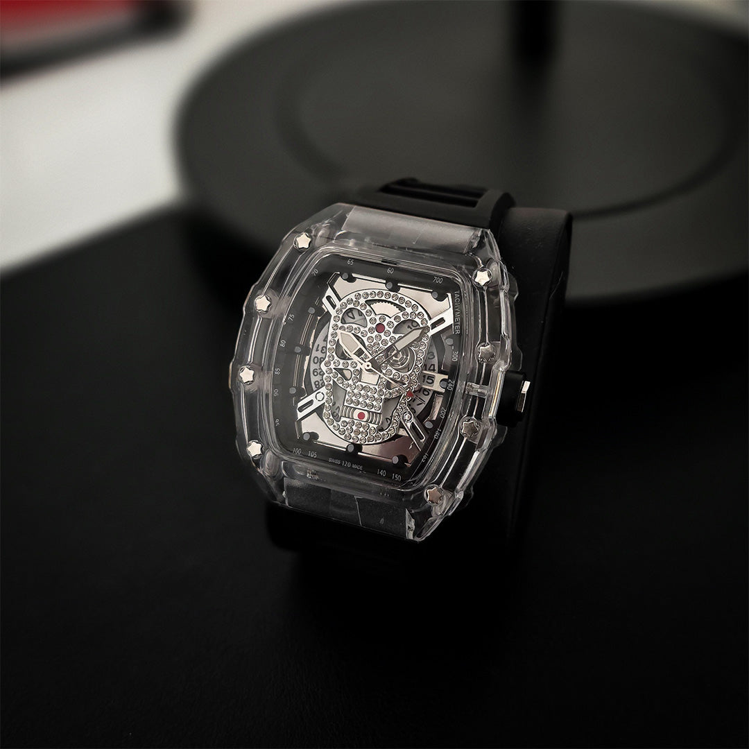 Luxury Quartz Wristwatch Auto Date Silicone Strap - Black