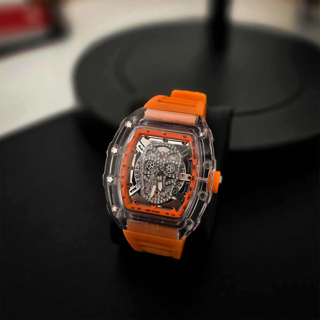 Luxury Quartz Wristwatch Auto Date Silicone Strap - Orange