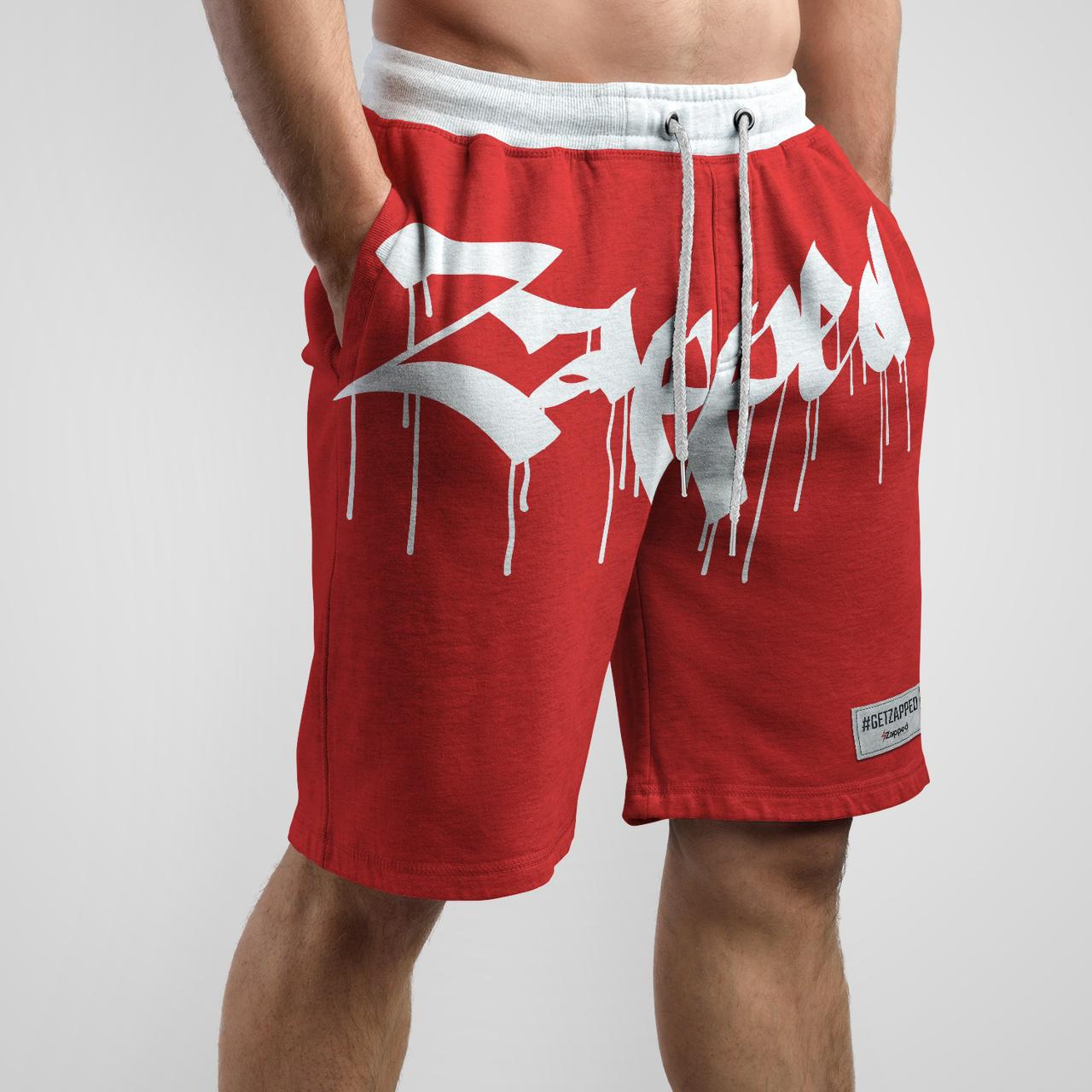 Zapped Red & White Terry Cotton Shorts - Red/White