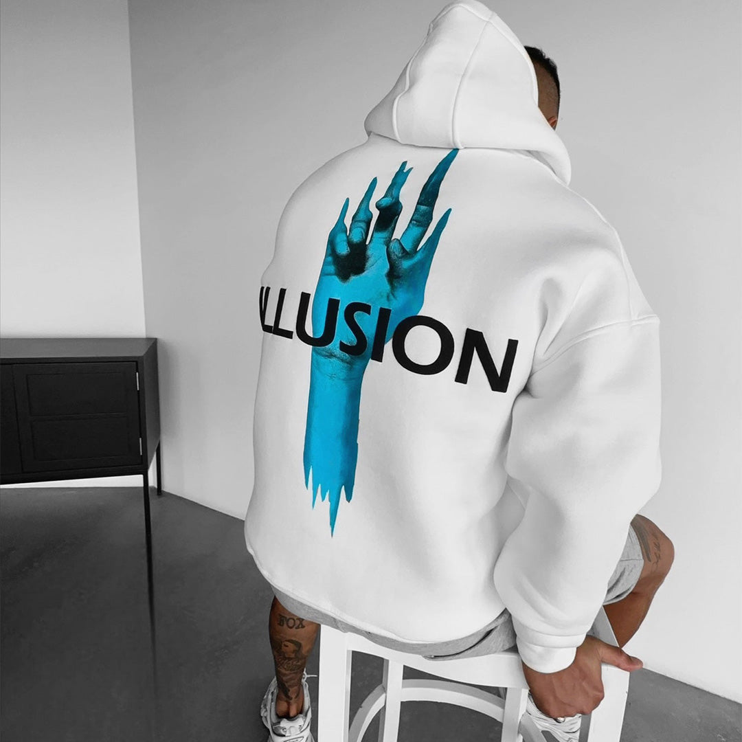 DROP SHOULDER ILLUSION HOODIE - WHITE