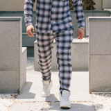 LOOSE FIT PLAID CORD PANTS - GRAY