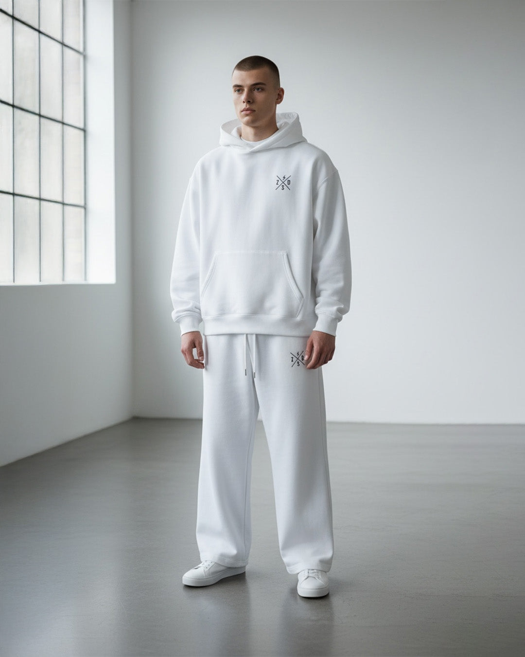 Zapped Ninja Hoodie & Lounge Trouser Combo – White