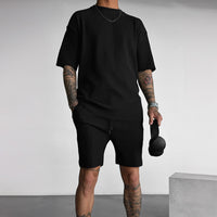 Oversized Quarter Sleeve  O Neck T-Shirt & Short Set - Black