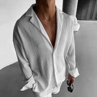 WHITE COTTON CRUSH RELAXED FIT TEXTURED SHIRT