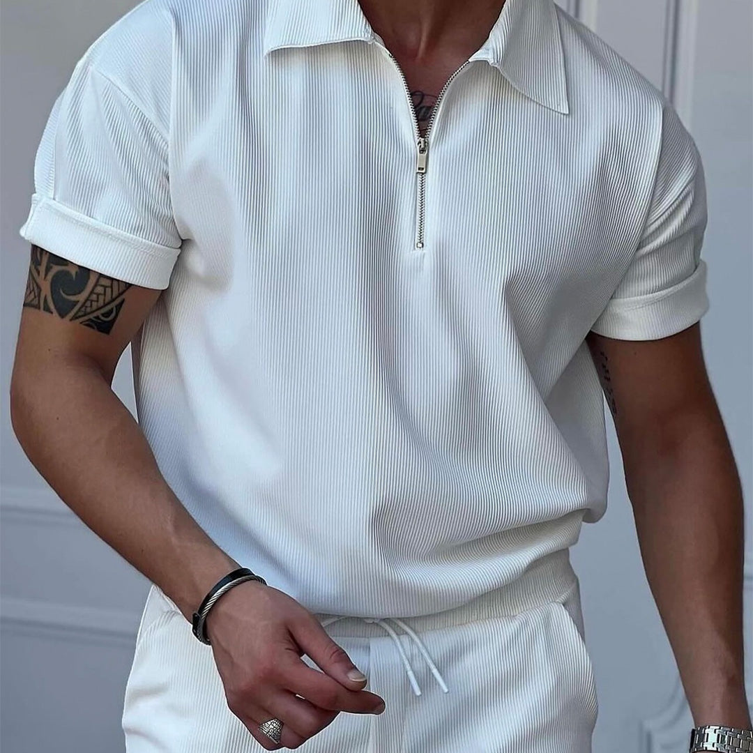 Men's Loose Fit Zipper Shirt & Trouser Set - White