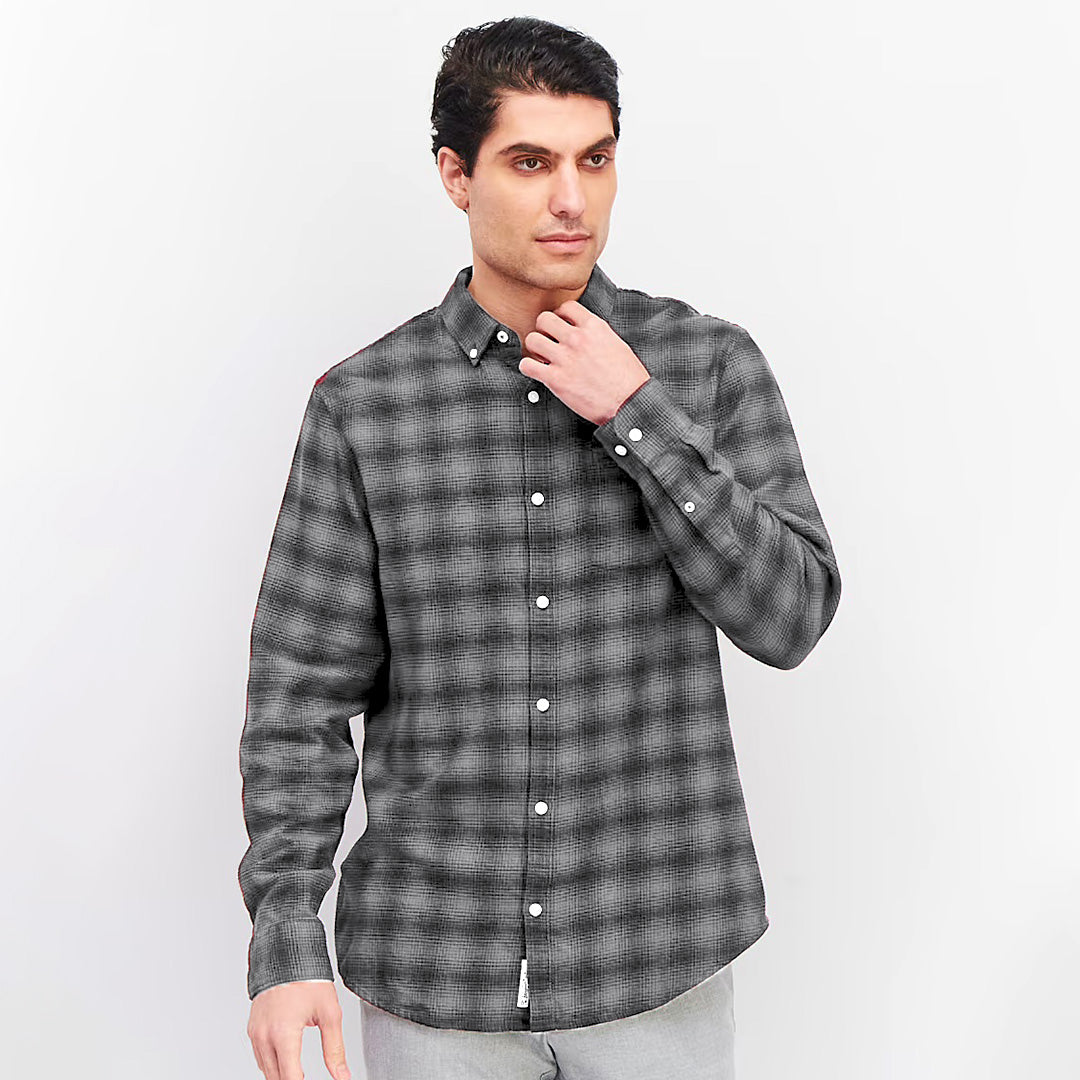 Regular Fit Plaid Long Sleeve Casual Shirt, Gray/Black