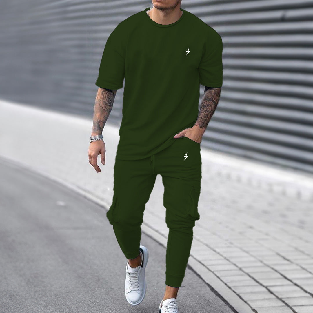 Zapped Men's Tracksuits T-Shirt and Pants Set Outfit - Green