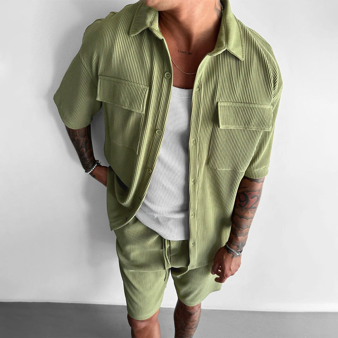 Double Pocket Shirt & Short Set - Tea Green