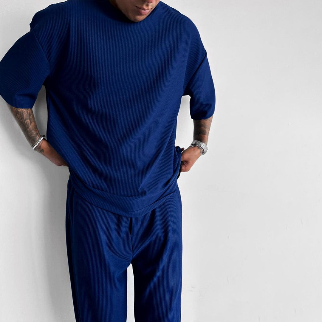 Zapped Oversized quarter sleeve  O Neck T-Shirt & Trouser Set - Blue