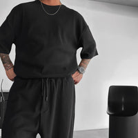 Zapped Oversized quarter sleeve  O Neck T-Shirt & Trouser Set - Black