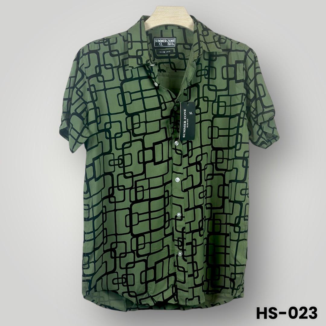 All Over Square Printed Hawayi Shirt - Green