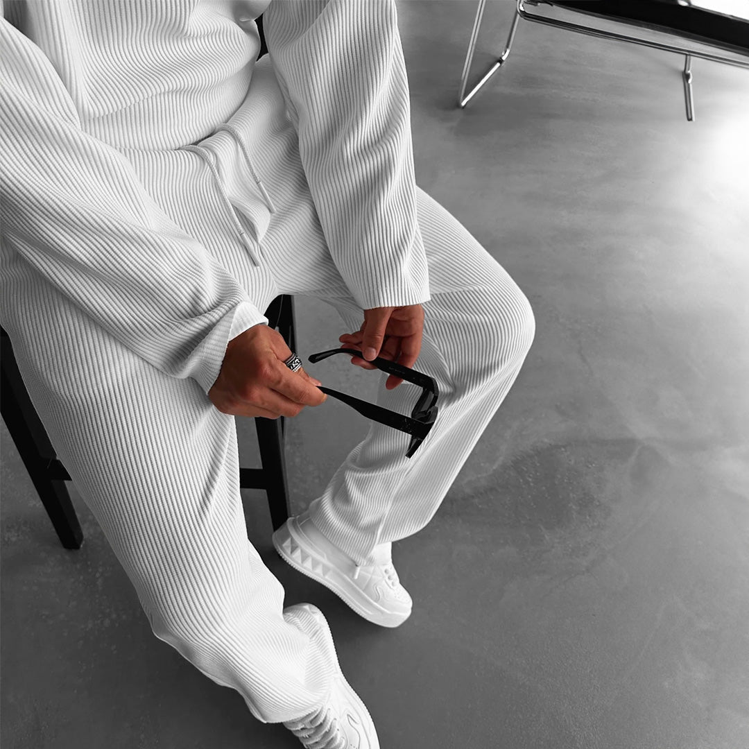 Oversized Full Sleeve O Neck T-Shirt & Trouser Set - White
