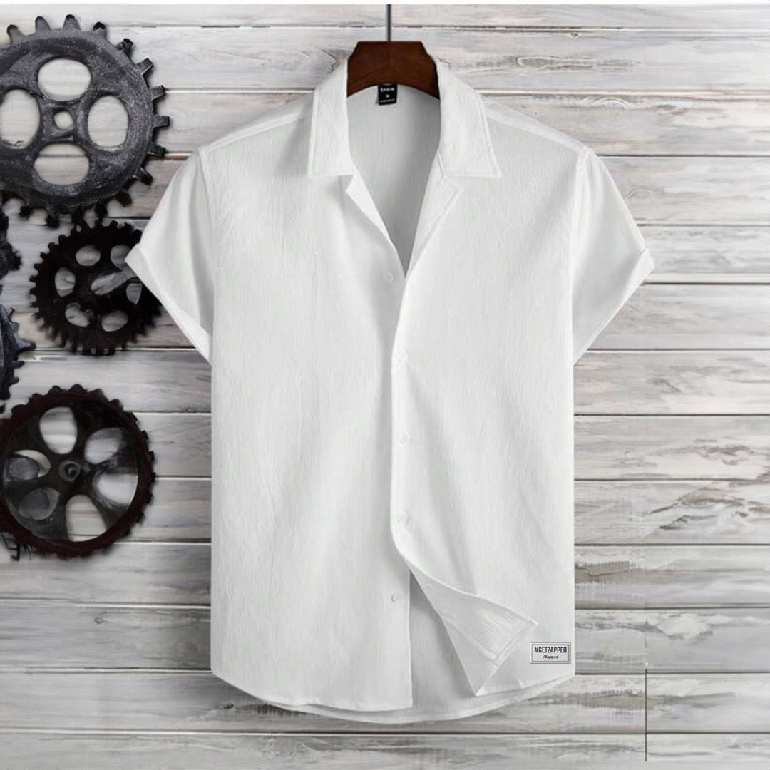 White half sleeves relaxed fit shirt cotton linen