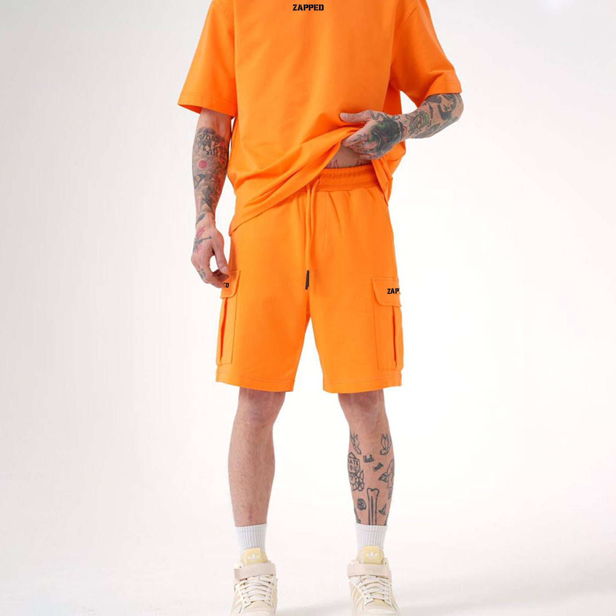 Zapped Oversize T-Shirt & Cargo Short Set - Orange