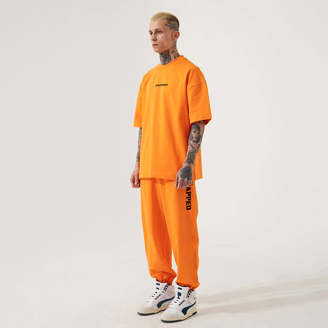 Zapped Oversize T-Shirt & Jogger Pant Cord Set - Orange