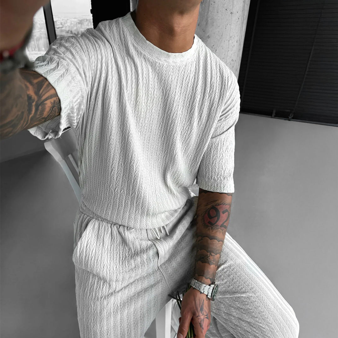 OVERSIZE STRUCTURED T-SHIRT & TROUSER SET - WHITE