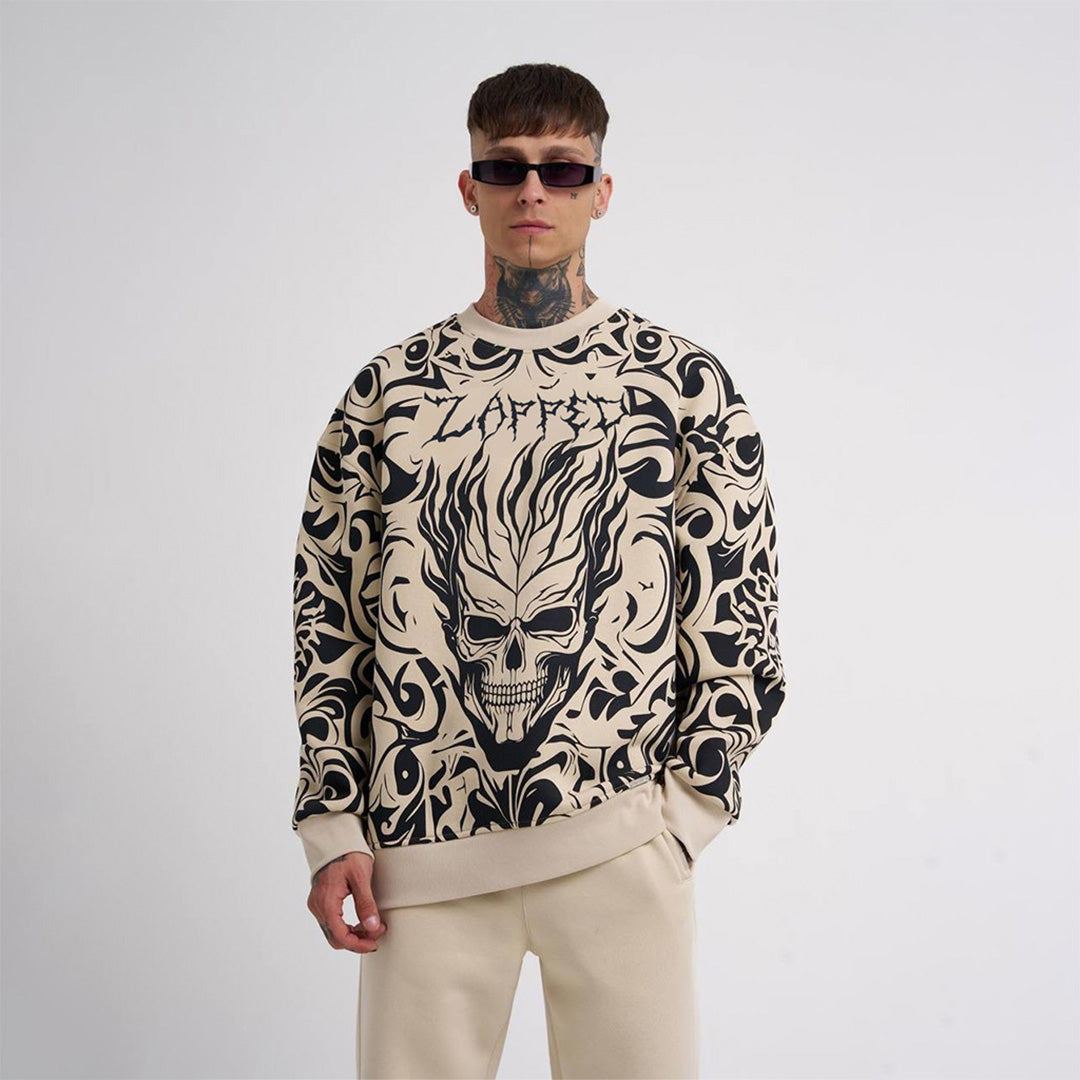 Oversize Ethnical Skull Sweatshirt Cord Set - Skin
