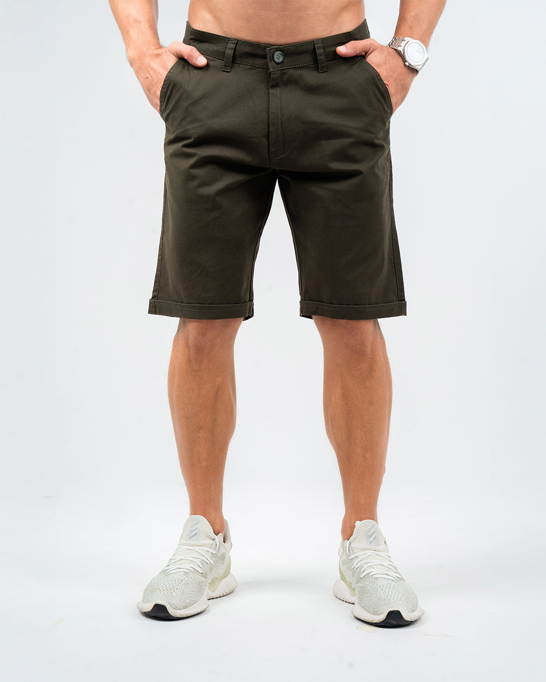 MEN’S DARK GREEN CASUAL CHINO SHORTS