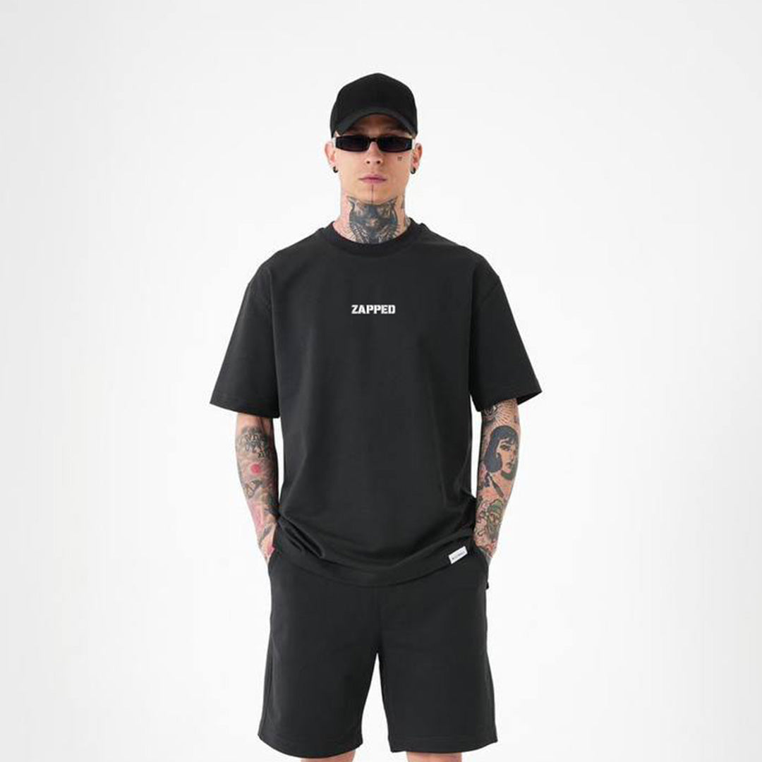 Zapped Crew Neck Cotton Oversize T-Shirt - Black