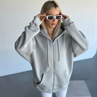 BASIC PLAIN ZIPPER HOODIE UNISEX - GRAY